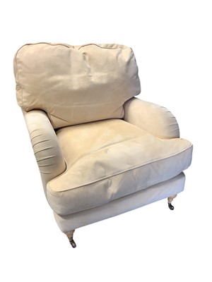 Lot 1632 - Country house style cream suede leather upholstered deep armchair