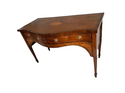 Lot 1637 - George III mahogany and satinwood crossbanded and patera inlaid serpentine serving table