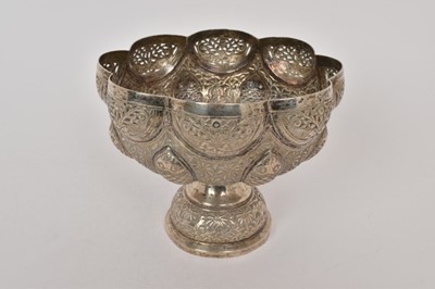 Lot 436 - Indian silver pedestal bowl, decorated with animals, fish and foliage.