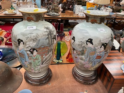 Lot 452 - Large pair of late 19th/early 20th century Japanese Kutani porcelain vases with hand painted figures and landscapes