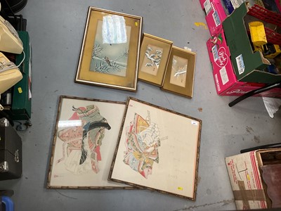 Lot 441 - Five Japanese paintings in glazed frames