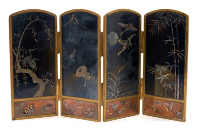 Lot 1051 - Japanese mixed metal four fold miniature screen