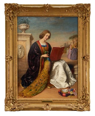 Lot 1304 - Thomas Sampson (Fl. 1838-1856) oil on canvas - 'And one in the hand held a volume as to read