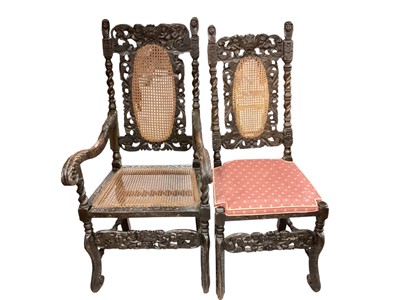 Lot 1313 - Two 17th century carved oak and caned chairs