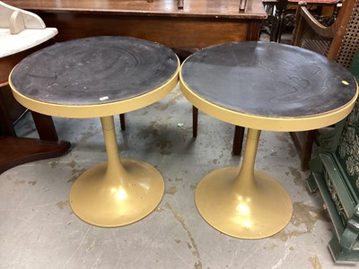 Lot 1340 - After Eero Saarinen for Knoll, pair of Tulip tables, each with black laminate circular top on gilt metallic tulip bases