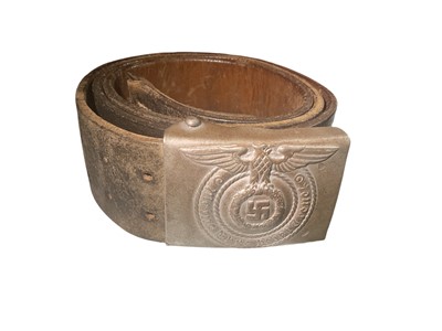 Lot 741 - Second World Nazi German SS belt buckle and on brown leather belt, the belt stamped 105.