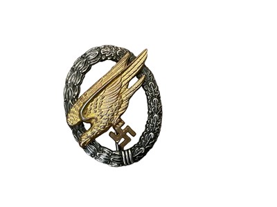 Lot 742 - Second World Nazi German Luftwaffe Paratrooper (Fallschirmjäger) badge, with narrow pin backing.