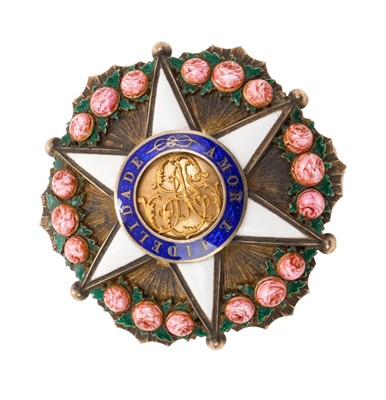 Lot 11 - 19th century Brazilian Imperial Order of the Rose Breast Star, silver gilt and enamels with pin backing by Lemaitre, Paris 5.2cm diameter