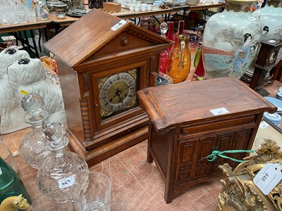 Lot 446 - Early 20th century mantel clock together with a Japanese table top wooden cabinet (2)