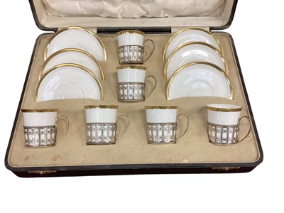 Lot 1184 - Shelley silver-mounted six-person coffee set in case