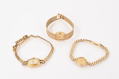 Lot 812 - Three ladies' gold wristwatches