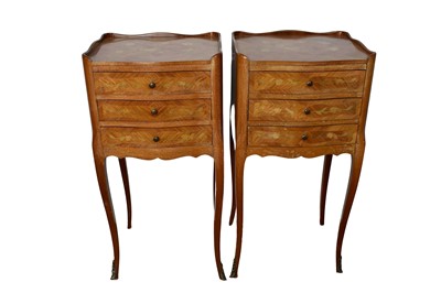 Lot 1581 - French marquetry inlaid bedside cabinets