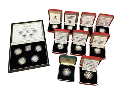 Lot 402 - G.B. - Royal Mint silver proof Piedfort One Pound coins to include 1984-87 (N.B. Four coin set), 1983, 1988, 1989, 1993, 1994, 1998, 2000 & 2001 x 2 (N.B. All cased & with exception of 1...