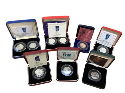 Lot 403 - G.B. - Royal Mint mixed silver Piedfort Fifty Pence coins to include 'Single Market' 1992-93, two coin set to include 'Single Market' 1992-93 & 'D-Day' 1994, two coin set to include 'NHS' &a...