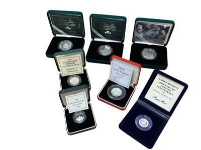 Lot 404 - G.B. - Royal Mint mixed silver proof Piedfort coins to include Crowns Queen Mother Centenary 2000 x 2, Queen Elizabeth II 80th Birthday 2006, Fifty Pence 1997, Twenty Pence 1982, Ten Pence 1992...