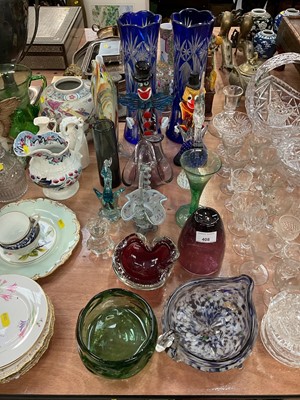 Lot 408 - Group of art glass ware to include two Murano glass clowns, pair of bohemian overlaid glass vases and other items.