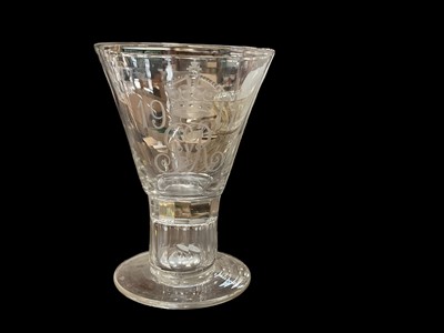 Lot 417 - George V 1911 Coronation Glass the stem inset with a silver coin.