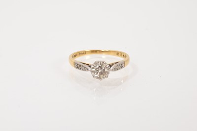 Lot 666 - Diamond single stone ring in platinum setting on 18ct gold shank