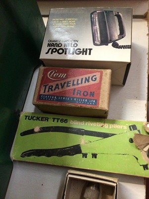 Lot 309 - Two British military field telephones, Hilka wood plane, Record No 2 metal vice, one other and various sundry items