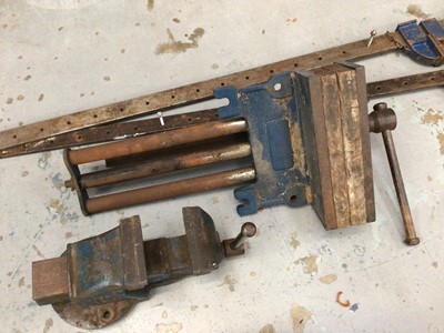 Lot 309 - Two British military field telephones, Hilka wood plane, Record No 2 metal vice, one other and various sundry items