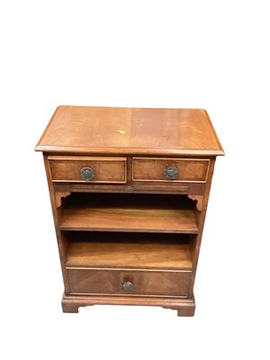 Lot 1222 - Edwardian carved oak coal purdonium, mahogany framed swing mirror and a reproduction bookcase with shelves and drawers (3)