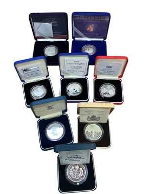 Lot 411 - G.B. - Royal Mint mixed silver proof Crowns to include 1972, 1977, 1980, 1981, 1990, 1993, 1996, Golden Wedding 1997, Diana Memorial 1997, Prince of Wales 50th Birthday 1998, 'Millennium' (N.B....