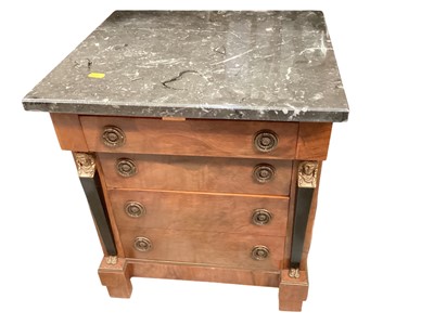 Lot 1234 - Pair of good quality Empire style mahogany four drawer bedside chests with marble tops, 45cm wide, 41cm deep, 51.5cm high