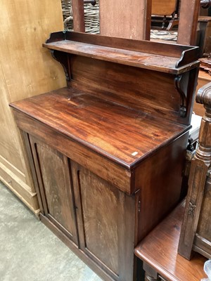 Lot 1244 - Victorian mahogany chiffonier with raised shelf back, frieze drawer and two panelled doors below, 86cm wide, 41cm deep, 125cm high