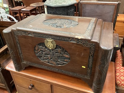 Lot 1248 - Eastern carved camphor wood trunk, 90cm wide, 48cm deep, 50cm high