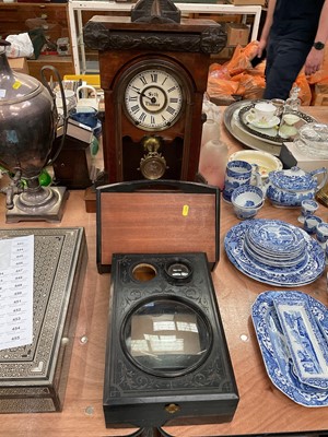 Lot 434 - Mantel clock by Seth Thomas, canteen of cutlery and stereoscopic viewer.