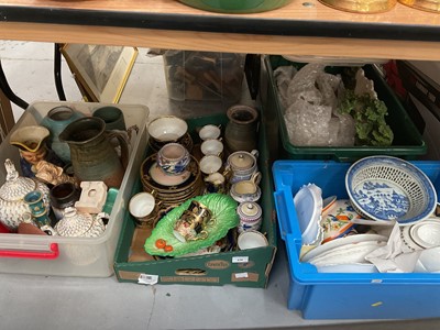 Lot 438 - Chinese blue and white porcelain chestnut dish, 19th century English porcelain teaset, and various other ceramics.