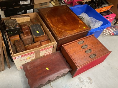 Lot 442 - Large collection of various treen boxes together with glass ceiling lights.