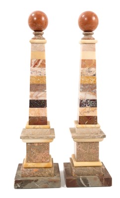 Lot 1002 - Pair of Grand Tour style specimen marble obelisks