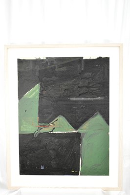 Lot 1331 - *Frank Beanland (1932-2019) oil on paper - Black and Green Abstract, initialled, 72cm x 55cm, in glazed frame