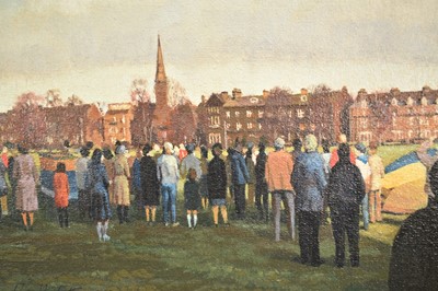 Lot 1329 - John Rowbottom (20th century) oil on board, a pair - Hot Air Balloons, both signed, 45cm x 35cm, framed