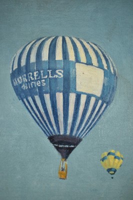 Lot 1329 - John Rowbottom (20th century) oil on board, a pair - Hot Air Balloons, both signed, 45cm x 35cm, framed