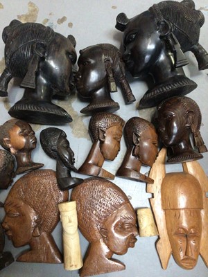 Lot 322 - African carved wood figures, animals and other ornaments