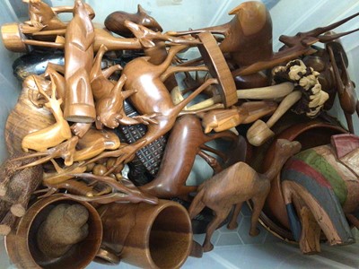 Lot 322 - African carved wood figures, animals and other ornaments