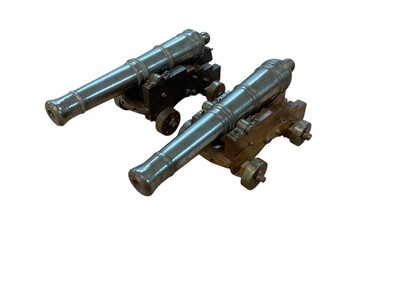 Lot 919 - Pair of good quality scratch built cannons with moving parts, each 25cm in overall length.