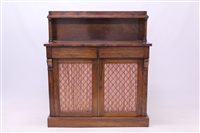 Lot 1706 - Regency rosewood chiffonier with shelved...