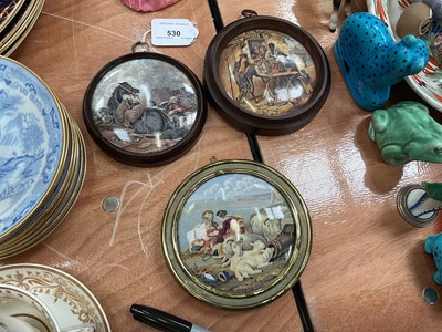 Lot 530 - Three 19th century Pratt ware pot lids in frames