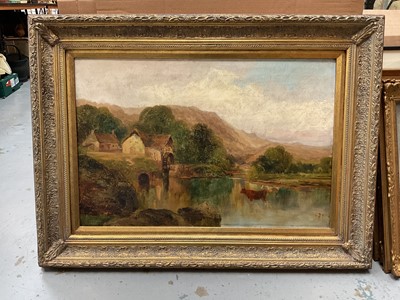 Lot 689 - 19th century oil on canvas, Highland cattle in a landscape