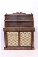 Lot 1707 - Regency rosewood chiffonier, the shelved...