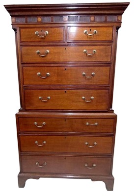 Lot 1652 - Georgian oak and fruitwood crossbanded chest on chest