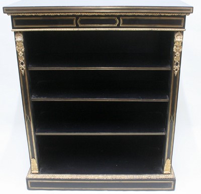 Lot 1650 - Victorian ebonized open bookcase, with gilt metal mounts, raised on plinth base 82cm wide x 35cm deep x 99cm high