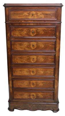 Lot 1661 - 19th century continental tall flame mahogany chest