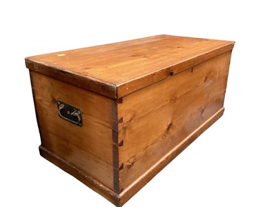 Lot 1269 - Victorian pine blanket box with metal side handles, 79.5cm wide, 40cm deep, 44cm high