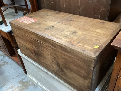 Lot 1270 - Old pine blanket box with metal side handles, 86cm wide, 44cm deep, 37cm high