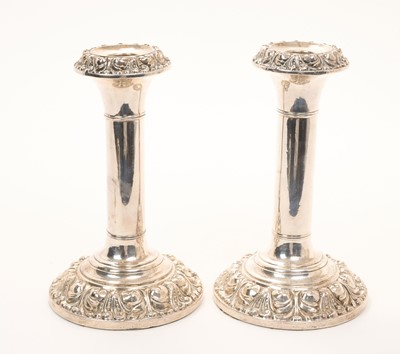 Lot 461 - Pair Edwardian silver candlesticks