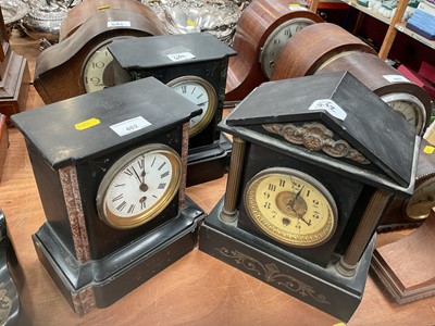 Lot 462 - Group of three early 20th century black slate mantel clocks (3).